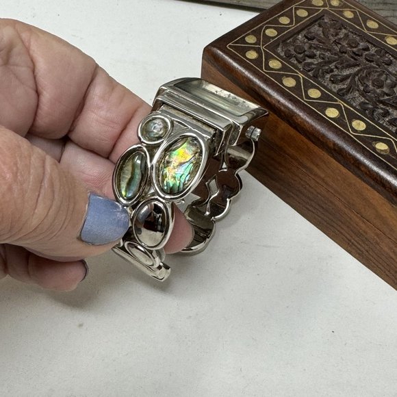 Vintage Abalone Shell Cuff Watch Japan Movement Clamper - Picture 6 of 9